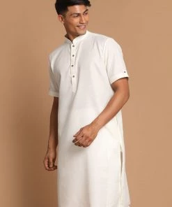 Kurta Sets VASTRAMAY Men's Cream Color Solid Kurta