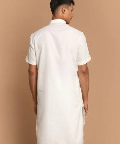 Kurta Sets VASTRAMAY Men's Cream Color Solid Kurta