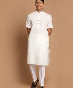 Kurta Sets VASTRAMAY Men's Cream-Coloured Kurta With Pyjamas