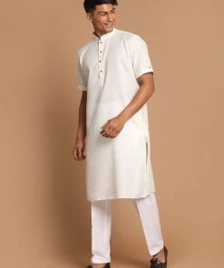 Kurta Sets VASTRAMAY Men's Cream-Coloured Kurta With Pyjamas