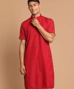 VASTRAMAY Men's Maroon Solid Kurta