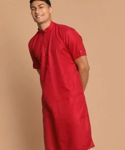 VASTRAMAY Men's Maroon Solid Kurta