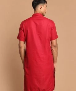 VASTRAMAY Men's Maroon Solid Kurta