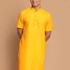 VASTRAMAY Men's Mustard Color Solid Kurta