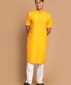 Kurta Sets VASTRAMAY Men's Mustard Kurta With White Pyjamas