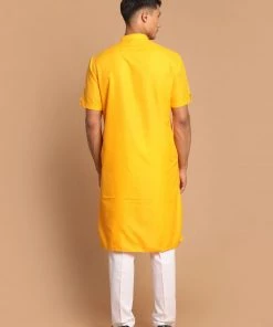 Kurta Sets VASTRAMAY Men's Mustard Kurta With White Pyjamas 11 Kurta Sets VASTRAMAY Men's Mustard Kurta With White Pyjamas