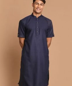 Kurta Sets VASTRAMAY Men's Navy Blue Solid Kurta