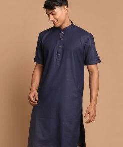 Kurta Sets VASTRAMAY Men's Navy Blue Solid Kurta