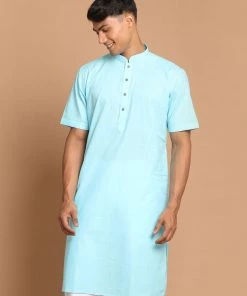 VASTRAMAY Men's Blue Solid Kurta Kurta Sets