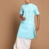 VASTRAMAY Men's Aqua Blue Cotton Kurta And Mundu Set 1 VASTRAMAY Men's Aqua Blue Cotton Kurta And Mundu Set