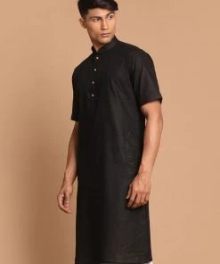Kurta Sets VASTRAMAY Men's Black Solid Kurta