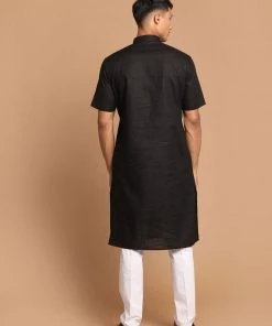 Kurta Sets VASTRAMAY Men's Black Solid Kurta With Pyjamas