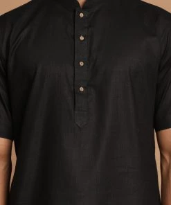 Kurta Sets VASTRAMAY Men's Black Solid Kurta With Pyjamas