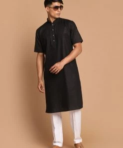 Kurta Sets VASTRAMAY Men's Black Solid Kurta With Pyjamas