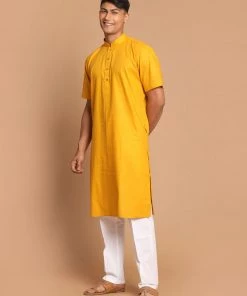 Vastramay Men's Mustard Solid Kurta With Pyjamas