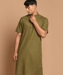 Kurta Sets VASTRAMAY Men's Olive Green Solid Kurta