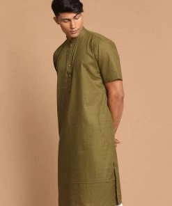 Kurta Sets VASTRAMAY Men's Olive Green Solid Kurta
