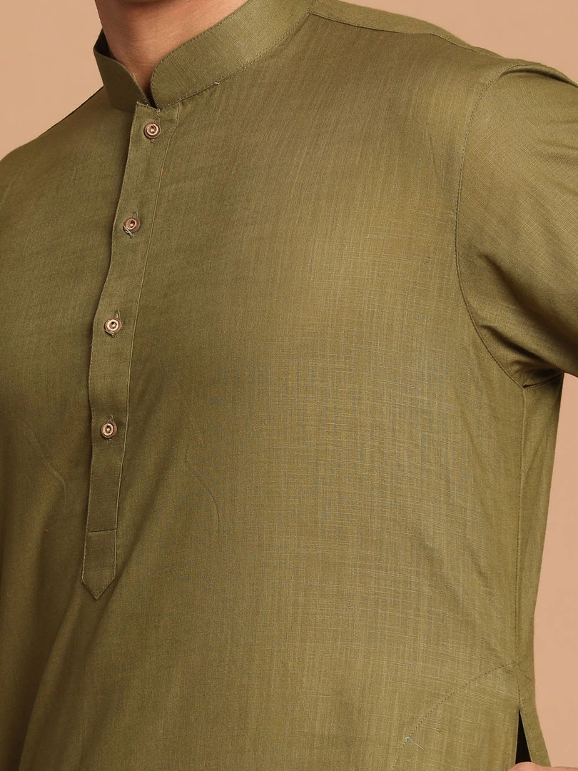 Kurta Sets VASTRAMAY Men's Olive Green Solid Kurta 6 Kurta Sets VASTRAMAY Men's Olive Green Solid Kurta