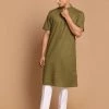 Kurta Sets VASTRAMAY Men's Olive Green Solid Kurta With Pyjamas