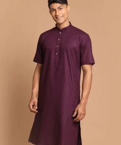 VASTRAMAY Men's Purple Solid Kurta Kurta Sets