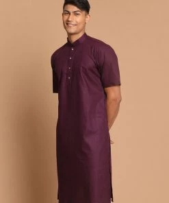 VASTRAMAY Men's Purple Solid Kurta Kurta Sets