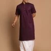 VASTRAMAY Men's Purpple Cotton Kurta And Mundu Set