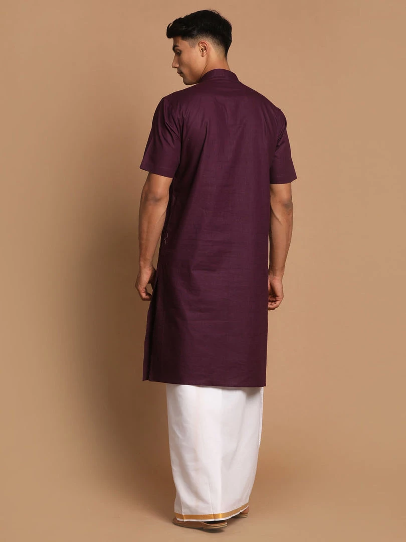 VASTRAMAY Men's Purpple Cotton Kurta And Mundu Set 5 VASTRAMAY Men's Purpple Cotton Kurta And Mundu Set