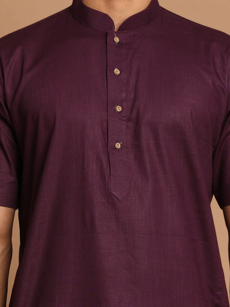 VASTRAMAY Men's Purpple Cotton Kurta And Mundu Set 6 VASTRAMAY Men's Purpple Cotton Kurta And Mundu Set