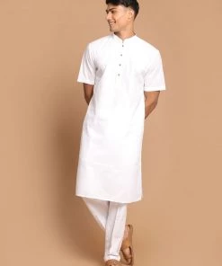 VASTRAMAY Men's White Solid Kurta With Pyjamas