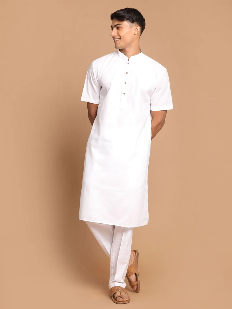 VASTRAMAY Men's White Solid Kurta With Pyjamas 3 VASTRAMAY Men's White Solid Kurta With Pyjamas