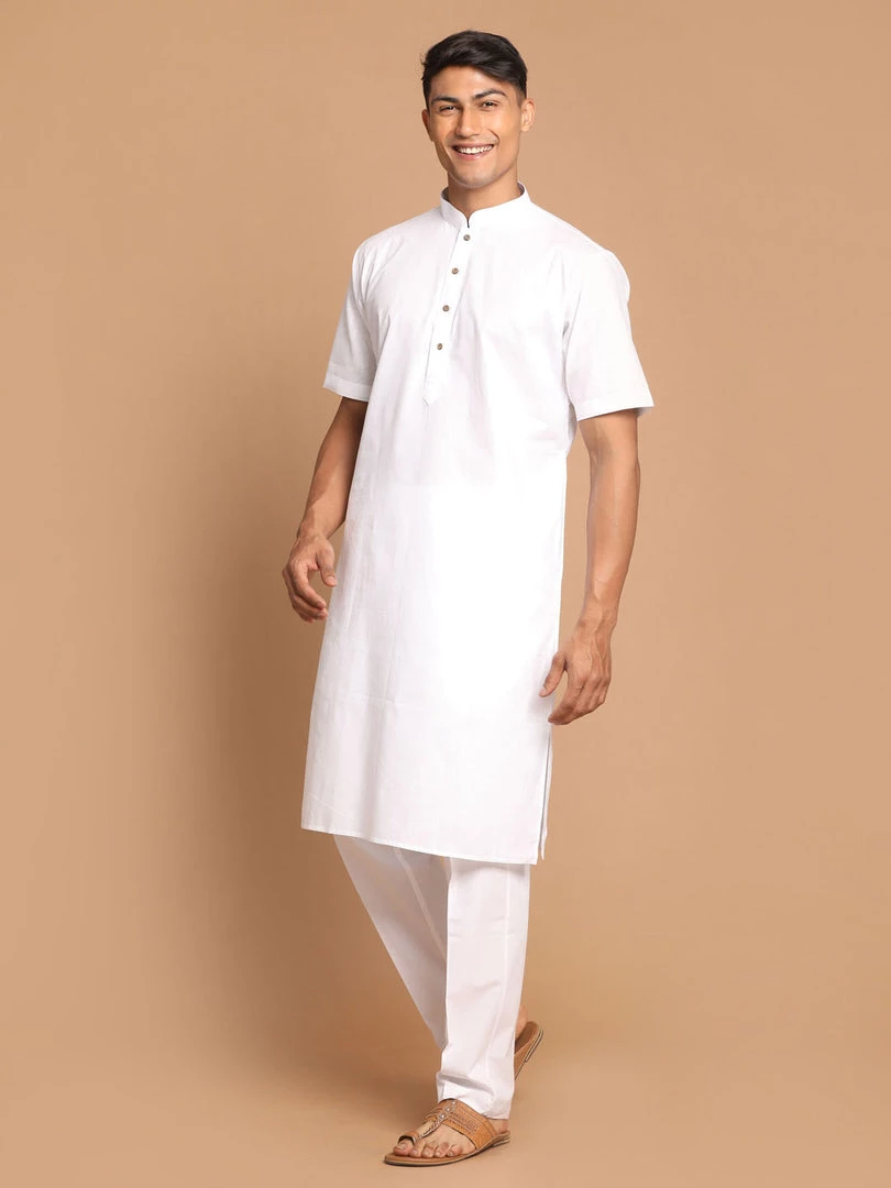 VASTRAMAY Men's White Solid Kurta With Pyjamas 4 VASTRAMAY Men's White Solid Kurta With Pyjamas