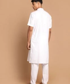 VASTRAMAY Men's White Solid Kurta With Pyjamas 10 VASTRAMAY Men's White Solid Kurta With Pyjamas