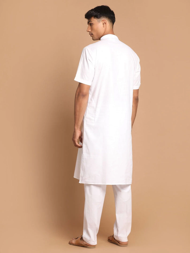 VASTRAMAY Men's White Solid Kurta With Pyjamas 5 VASTRAMAY Men's White Solid Kurta With Pyjamas