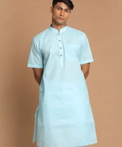 VASTRAMAY Men's Blue Color Solid Kurta