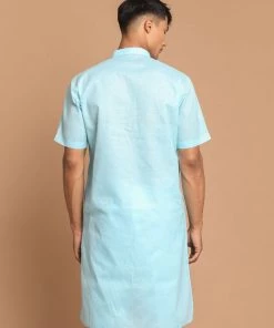 VASTRAMAY Men's Blue Color Solid Kurta