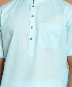 VASTRAMAY Men's Blue Solid Kurta With White Pyjamas Kurta Sets