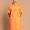 Kurta Sets VASTRAMAY Men's Orange Cotton Blend Solid Kurta