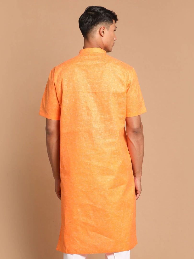 Kurta Sets VASTRAMAY Men's Orange Cotton Blend Solid Kurta 5 Kurta Sets VASTRAMAY Men's Orange Cotton Blend Solid Kurta