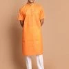 VASTRAMAY Men's Orange Solid Kurta With White Pyjamas