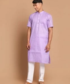 Kurta Sets VASTRAMAY Men's Purple Solid Kurta With White Pyjamas