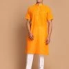 VASTRAMAY Men's Orange Striped Cotton Kurta With Pyjamas