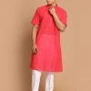 Ganesh Chaturthi VASTRAMAY Men's Pink Striped Cotton Kurta With Pyjamas