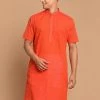 VASTRAMAY Men's Orange Striped Pure Cotton Kurta Kurta Sets