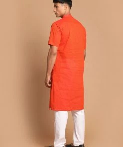 VASTRAMAY Men's Orange Striped Pure Cotton Kurta With Pyjamas Kurta Sets 11 VASTRAMAY Men's Orange Striped Pure Cotton Kurta With Pyjamas Kurta Sets
