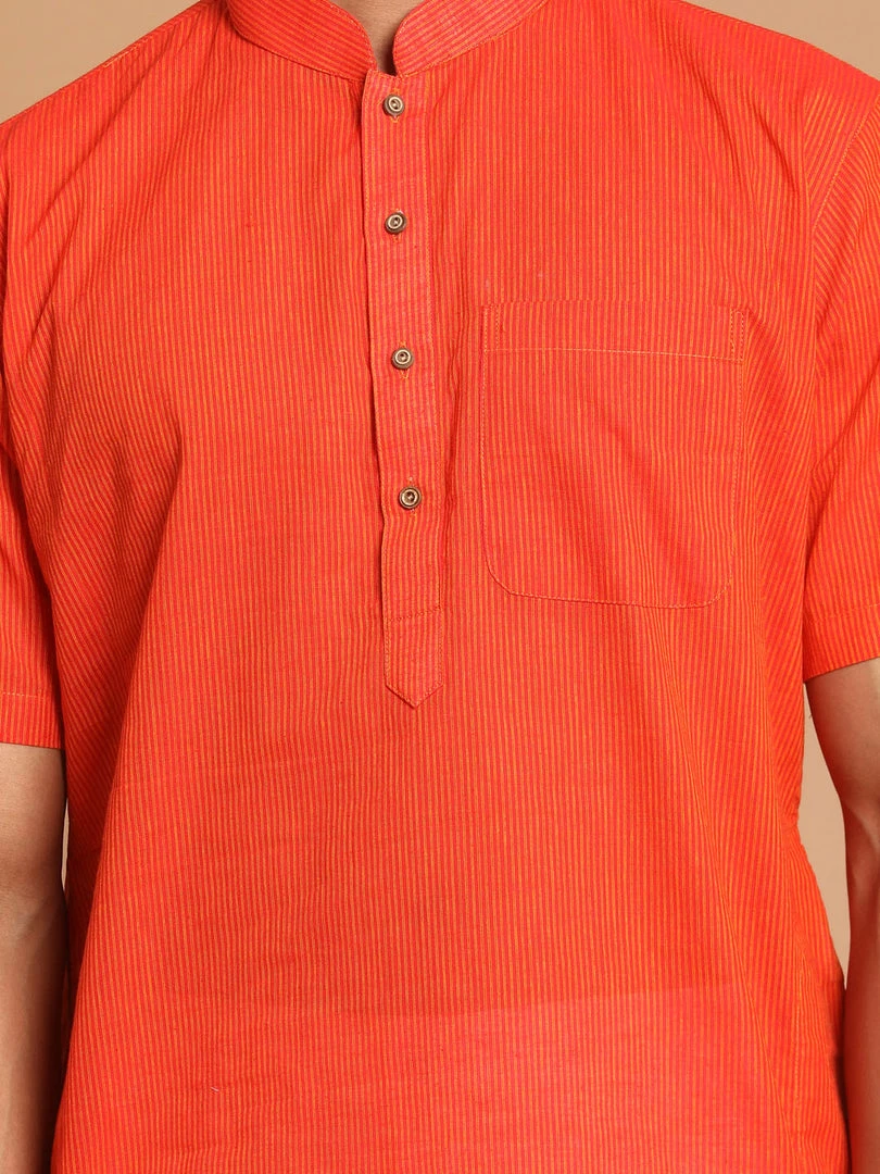 VASTRAMAY Men's Orange Striped Pure Cotton Kurta With Pyjamas Kurta Sets 6 VASTRAMAY Men's Orange Striped Pure Cotton Kurta With Pyjamas Kurta Sets