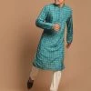 Ganesh Chaturthi VASTRAMAY Men's Green Color Ethnic Kurta With Cream Pyjama Set