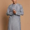 Vastramay Men's Grey Stiped Kurta
