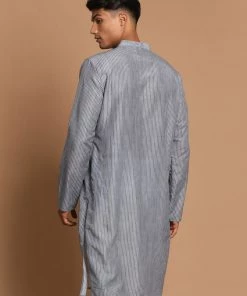 Vastramay Men's Grey Stiped Kurta