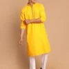 VASTRAMAY Men's Yellow And White Color Solid Kurta With Pant Set 1 VASTRAMAY Men's Yellow And White Color Solid Kurta With Pant Set