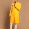 VASTRAMAY Men's Yellow And Cream Color Solid Kurta With Pyjama Set